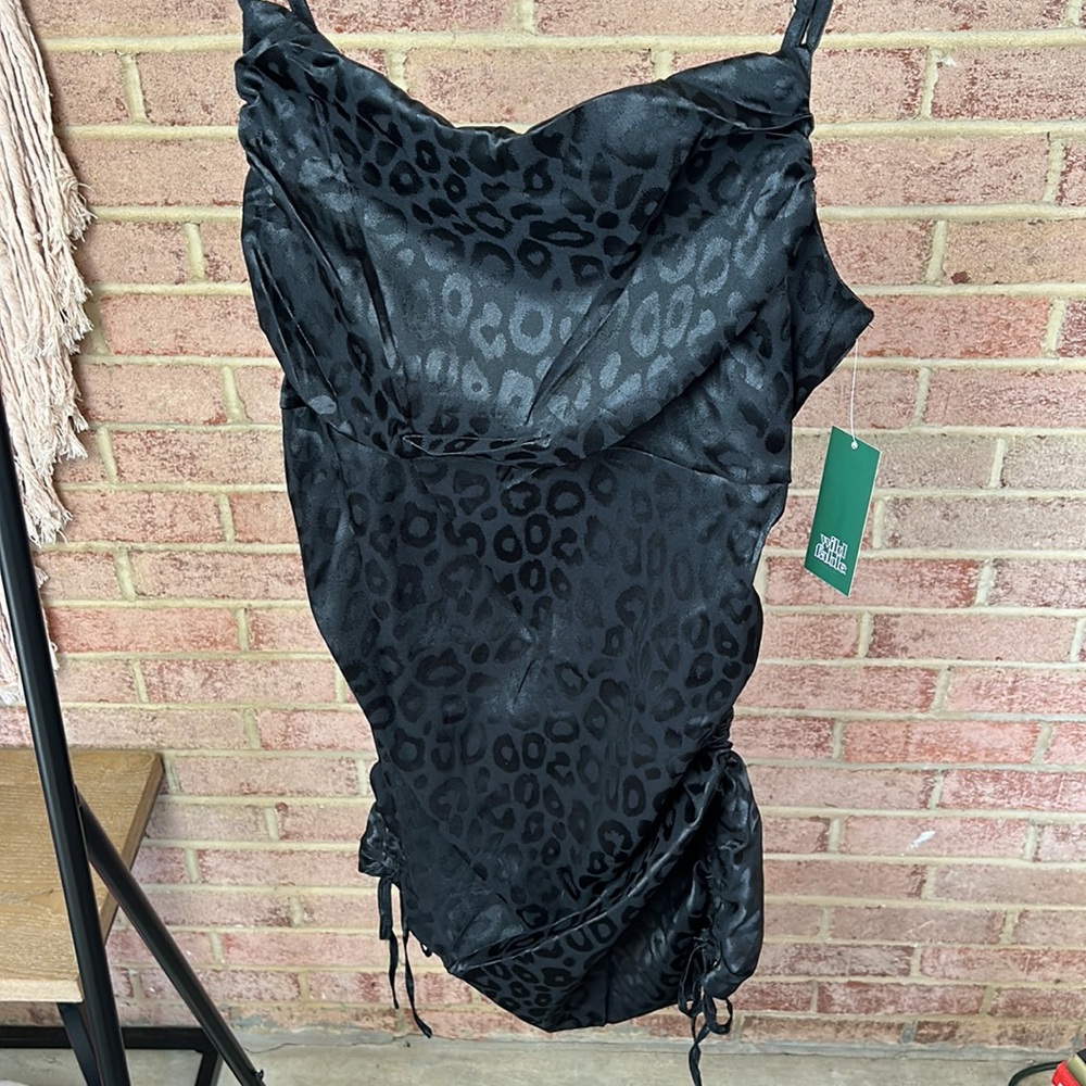 NWT Wild Fable Black Satin Cheetah Print Dress - Picture 4 of 6